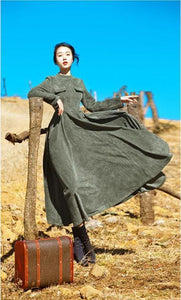 Big Hem High Waist Long Sleeve Corduroy Long Maxi Dress