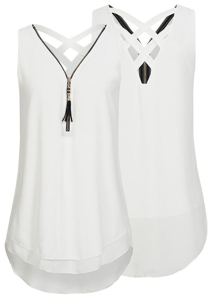 2018 New Back Cross Sleeveless Chiffon Tops