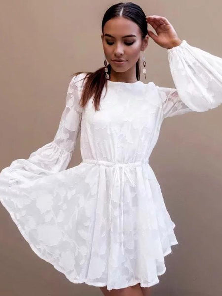 White Long Sleeve Autumn Mini Dress