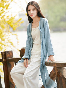 Linen Cotton Solid Color Vintage Outwear Cardigan