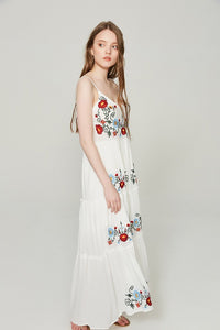 2018 New Spaghetti Strap Floral Embroidered Maxi Dress