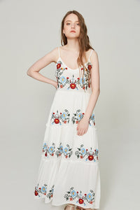 2018 New Spaghetti Strap Floral Embroidered Maxi Dress