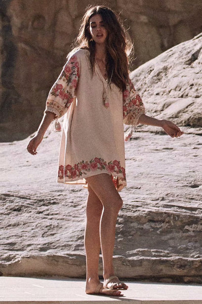 Floral Embroidery Tassel Mini Dress