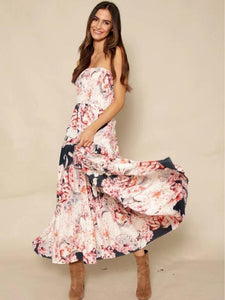 Sexy Strapless Backless Floral Print Boho Beach Maxi Dress