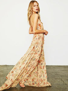 Floral Print Halter Beach Bohemia Maxi Dress