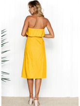 Load image into Gallery viewer, Off Shoulder Button Solid Color Summer Midi Dress
