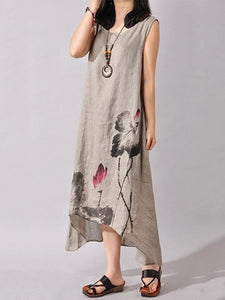 Ink Printed Sleeveless Casual Irregular Dress