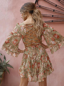 2018 Summer Print V Neck Backcross Mini Dress