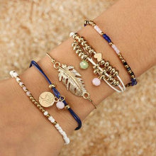 Load image into Gallery viewer, Ethnic Style Creative Alloy Rice Beads Love Leaves Feathers Multi-Layer Bracelet Cord Woven Bracelet Set Of 5
