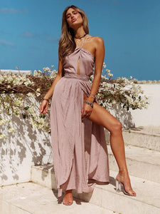 Sexy Solid Color Side Split Backless Boho Maxi Dress