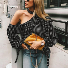 Load image into Gallery viewer, Polka Dot One Shoulder Irregular T Shirt