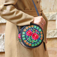 Load image into Gallery viewer, New Ethnic Style Embroidery Bag Retro Canvas Leisure Small Round Bag Women&#39;s Bag Exquisite One Shoulder Oblique Straddle Bag