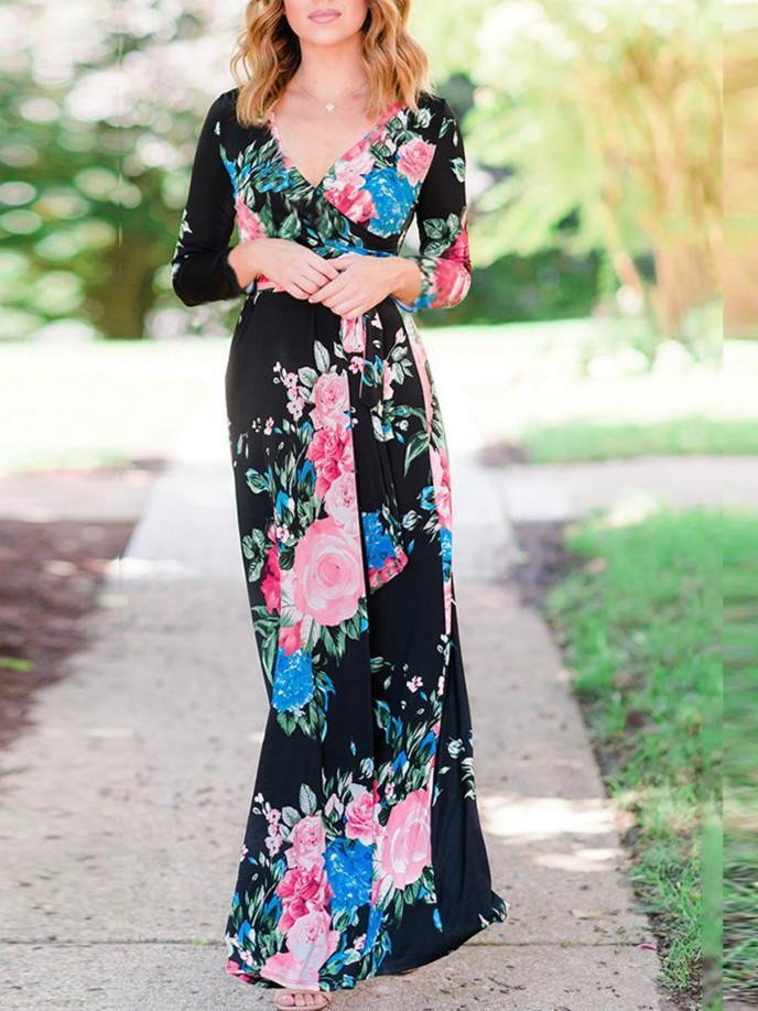 Fashion printed long-sleeved dress