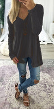 Load image into Gallery viewer, V Neck Long Sleeve Irregular T Shirt Tops