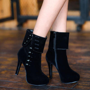 Suede-breasted high-heeled ankle boots