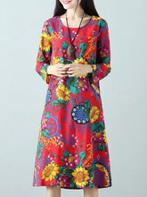 Load image into Gallery viewer, Casual Printed O-Neck Long Sleeve A-Line Women Dresses