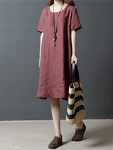 Load image into Gallery viewer, Linen Cotton Solid Color Short Sleeve Loose Dress