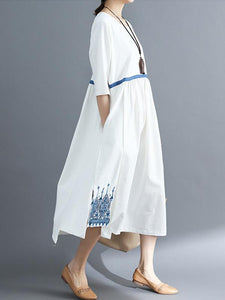 Embroidered Split Loose National Style Dress