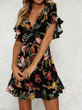 Load image into Gallery viewer, Summer Floral Print V Neck Short Sleeve Mini Dress