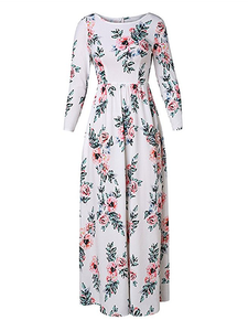 Women s Spring Fashion Printed Flower Floor-length Dress