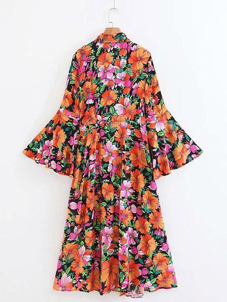 Floral Long Flared Sleeve Loose Maxi Dress