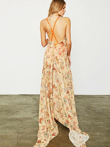 Floral Print Halter Beach Bohemia Maxi Dress