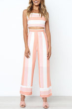 Load image into Gallery viewer, Pink Stripe Tops Wide Leg Pants Sets