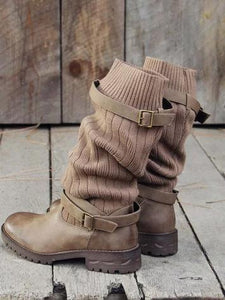 Women Winter Fashion Knit Mid Calf Boots