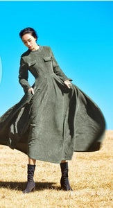 Big Hem High Waist Long Sleeve Corduroy Long Maxi Dress