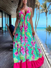 Load image into Gallery viewer, Summer women's fashion print V-neck slip dress