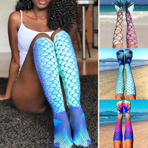 Novelty 3D Print High Knee Beach Mermaid Stockings