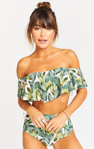 Strapless High Waist Floral Printed Off-the-shoulder Ruffled Swimsuit