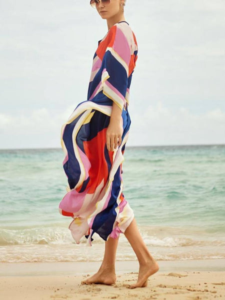 Floral Long Sleeve Beach Bikini Cover Up Maxi Dress