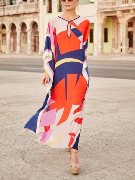 Floral Long Sleeve Beach Bikini Cover Up Maxi Dress