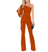 Load image into Gallery viewer, Solid Color One Shoulder Belted Jumpsuit Romper