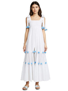 2018 Summer Boho Pompoms Split Beach Maxi Dress