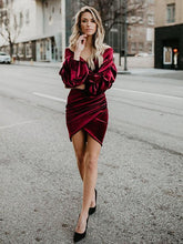 Load image into Gallery viewer, 2018 Solid Color V Neck Long Sleeve Irregular Mini Dress