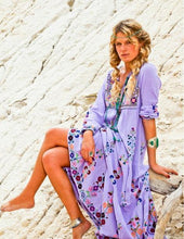 Load image into Gallery viewer, Print Long Sleeve Embroidered Bohemia Beach Maxi Dress