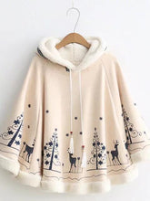 Load image into Gallery viewer, Xmas Women loose cloak type tassel lace up hoodies jackets bohemian Christmas print cape coat 2017 new