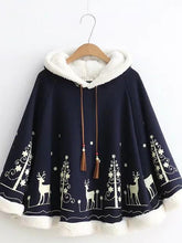 Load image into Gallery viewer, Xmas Women loose cloak type tassel lace up hoodies jackets bohemian Christmas print cape coat 2017 new