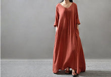 Load image into Gallery viewer, Vintage Linen Round Neck Long Sleeve Loose Casual Maxi Dress