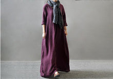 Load image into Gallery viewer, Vintage Linen Round Neck Long Sleeve Loose Casual Maxi Dress