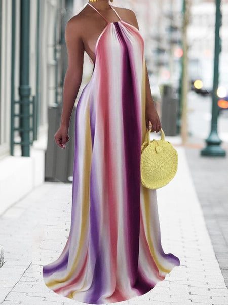 Halter Stripe Backless Summer Dress