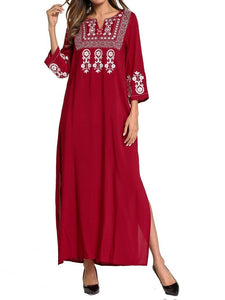 Embroidered Loose Casual Kaftan Dress