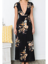 Load image into Gallery viewer, Print V Neck Short Sleeve Split Maxi Dress