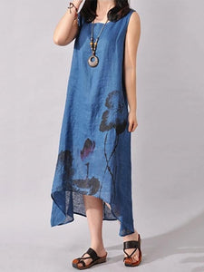 Ink Printed Sleeveless Casual Irregular Dress