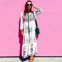 Load image into Gallery viewer, Print Long Sleeve Embroidered Bohemia Beach Maxi Dress