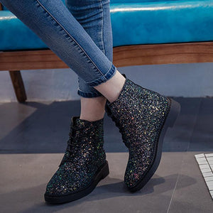 Autumn Sequin PU Strap Low Tube Martin Boots