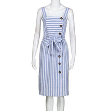 Load image into Gallery viewer, Stripe Button Backless Belted Dress