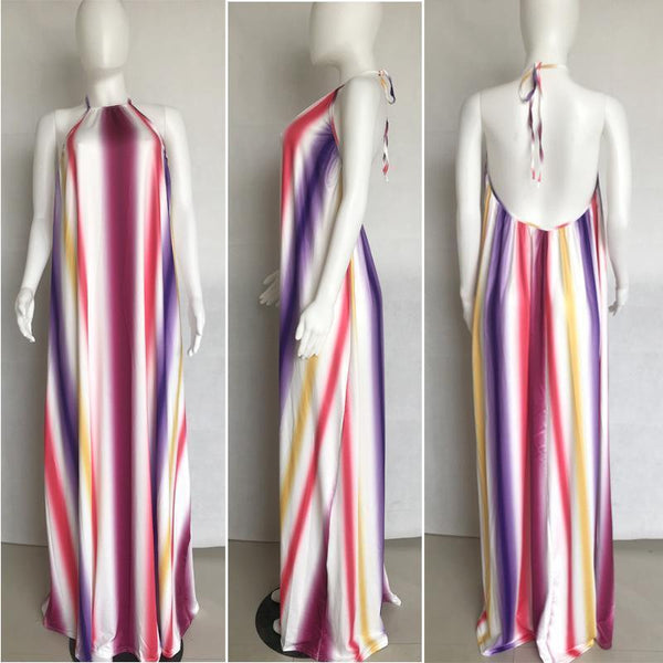 Halter Stripe Backless Summer Dress